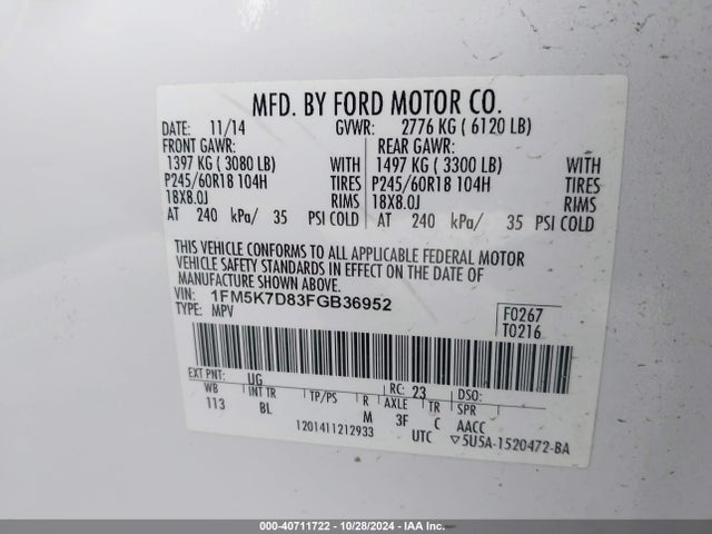Ford EXPLORER XLT 2015 1FM5K7D83FGB36952 Image 9