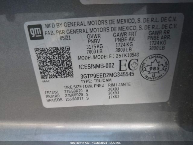 3GTP9EED2MG345545 GMC Sierra 1500 4wd  Short Box At4
