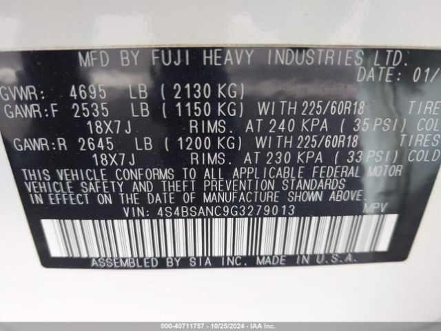 4S4BSANC9G3279013 Subaru Outback 2.5i Limited