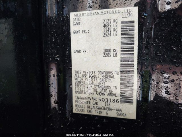 1N4AA6EV7MC503186 Nissan Maxima Sr Xtronic Cvt
