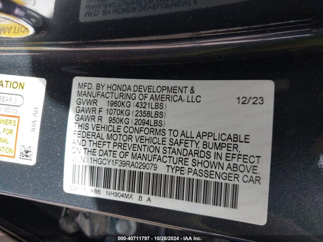 Honda ACCORD EX 2024 1HGCY1F39RA029079 Image 9