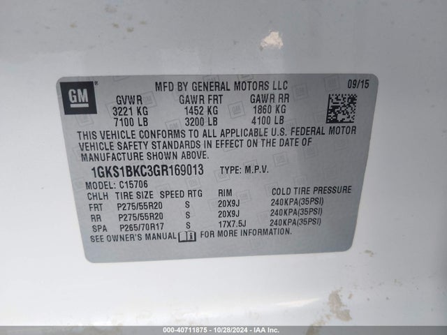 1GKS1BKC3GR169013 GMC YUKON SLT