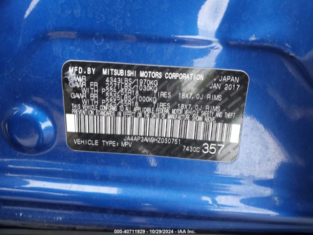 JA4AP3AW9HZ030751 Mitsubishi Outlander Sport 2.4 Se