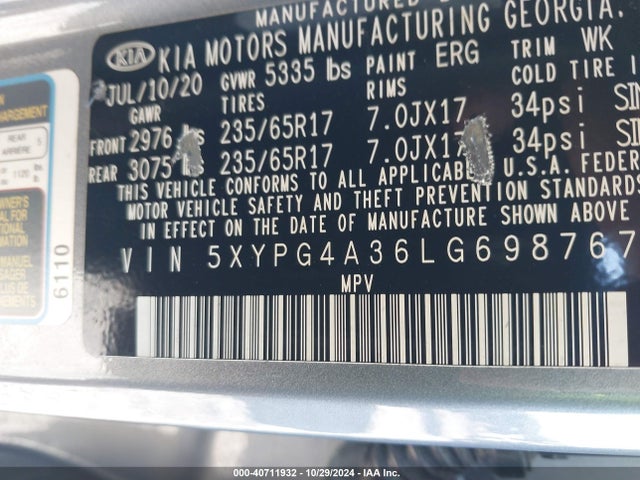5XYPG4A36LG698767 KIA Sorento 2.4l L