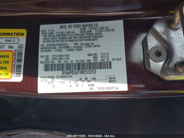 3FA6P0SU7HR255252 Ford Fusion Energi Titanium