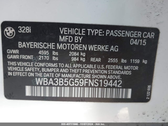 WBA3B5G59FNS19442 BMW 328I