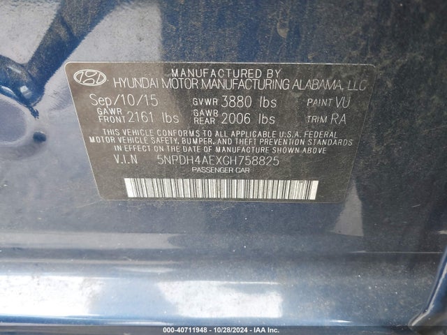 Hyundai ELANTRA SE 2016 5NPDH4AEXGH758825 Image 9