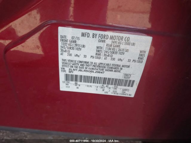 2LMTJ6LR5GBL29647 Lincoln Mkx Reserve