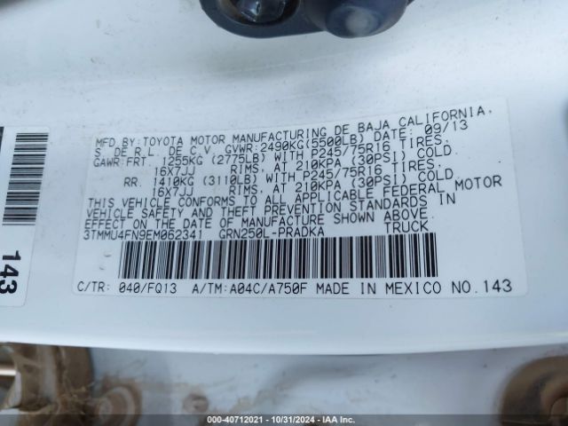 3TMMU4FN9EM062341 Toyota Tacoma Base V6