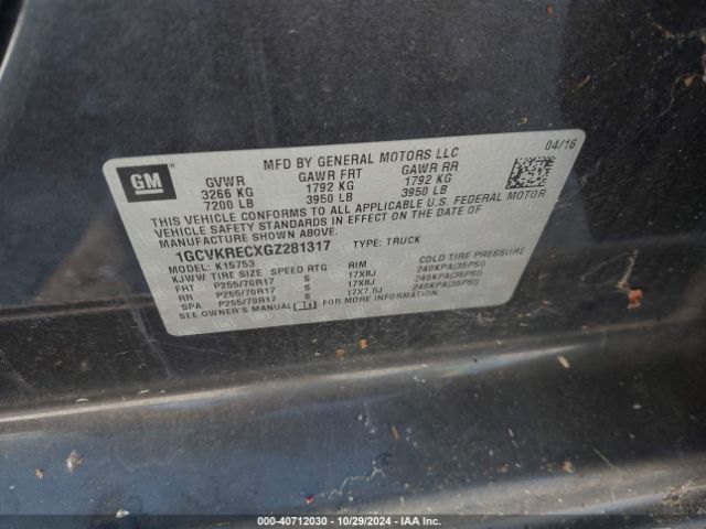1GCVKRECXGZ281317 Chevrolet Silverado 1500 1lt