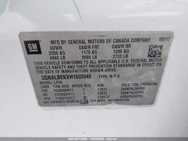 Chevrolet EQUINOX LS 2017 2GNALBEKXH1603949 Image 9
