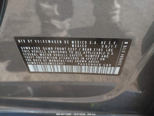 3VWD17AJ3JM222851 Volkswagen Jetta 1.8t Se Sport