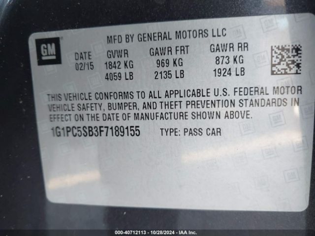 1G1PC5SB3F7189155 Chevrolet Cruze 1lt Auto