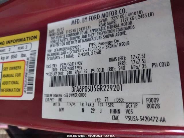 3FA6P0SU5GR229201 Ford Fusion Energi Titanium