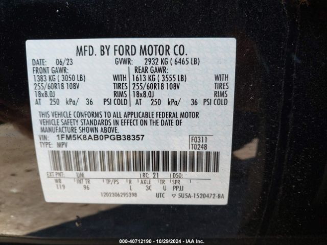 1FM5K8AB0PGB38357 Ford Police Interceptor Utility
