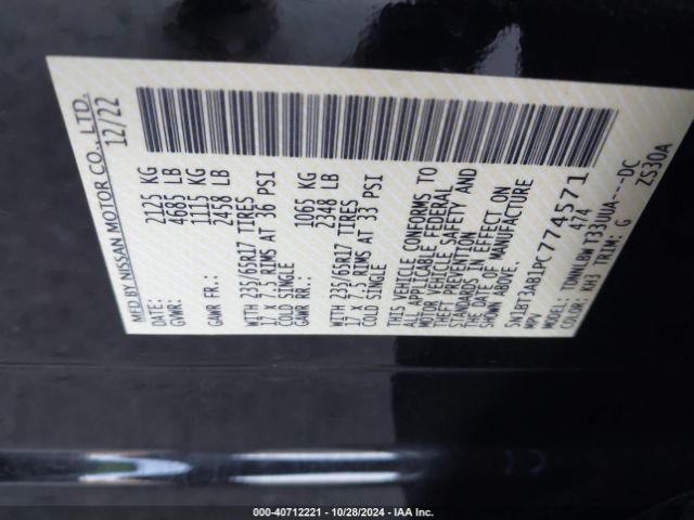 5N1BT3AB1PC774571 Nissan Rogue S Intelligent Awd