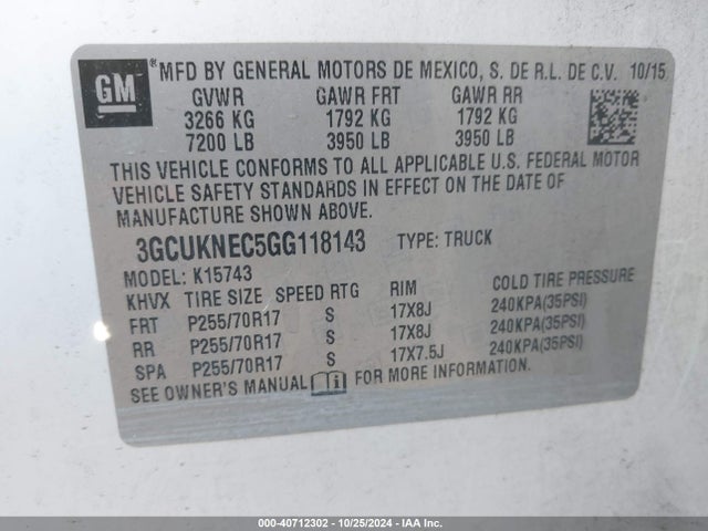 Chevrolet Silverado 1500 Wt 2016 3GCUKNEC5GG118143 Image 9