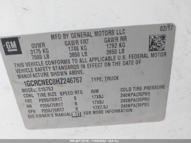 1GCRCNEC8HZ246767 Chevrolet Silverado 1500 Wt