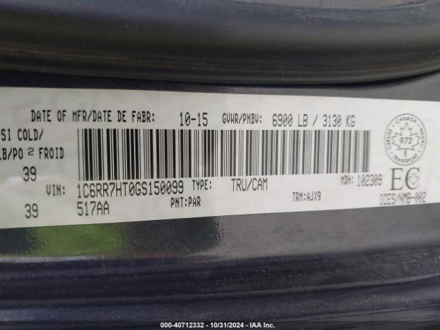 1C6RR7HT0GS150099 RAM 1500 Sport