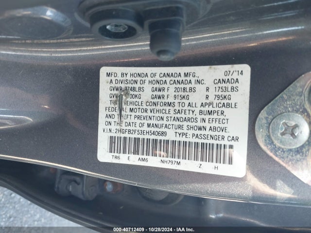 Honda Civic Lx 2014 2HGFB2F53EH540689 Image 9