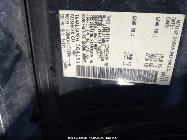 Nissan Altima 2.5 S 2015 1N4AL3AP8FC164151 Image 9