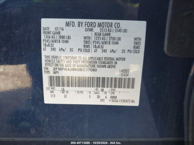 Ford EDGE SEL 2016 2FMPK4J99GBC17080 Image 9