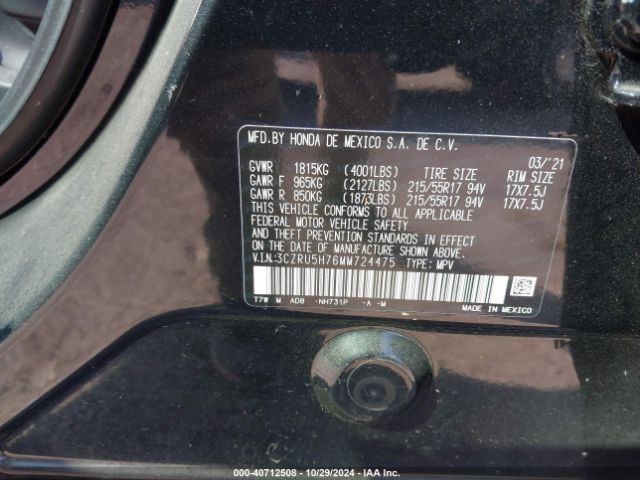 3CZRU5H76MM724475 Honda Hr-v 2wd Ex-l