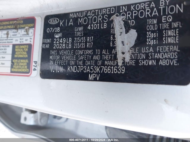 KIA SOUL + 2019 KNDJP3A53K7661639 Image 9