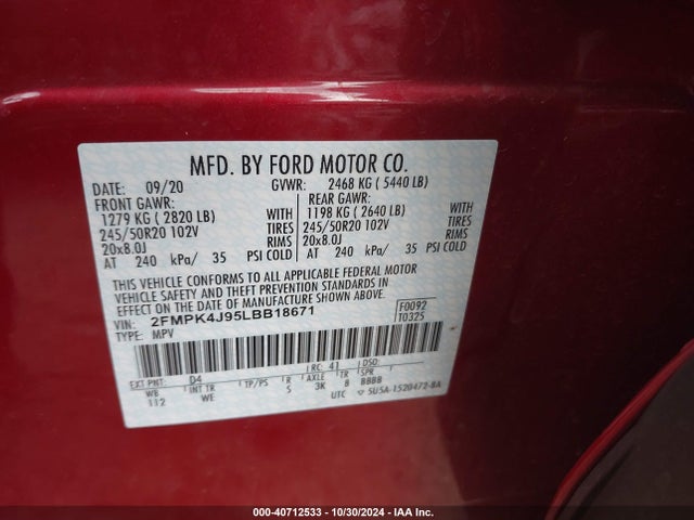 Ford Edge St Line 2020 2FMPK4J95LBB18671 Image 9