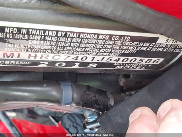2018 HONDA CBR650 MLHRC7401J5400586 Photo 9