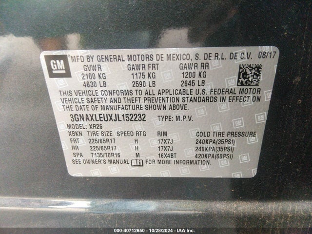 Chevrolet EQUINOX LT 2018 3GNAXLEUXJL152232 Image 9
