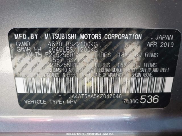 JA4AT5AA5KZ047646 Mitsubishi Eclipse Cross Sel