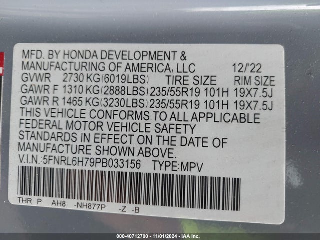 Honda Odyssey Sport 2023 5FNRL6H79PB033156 Image 9