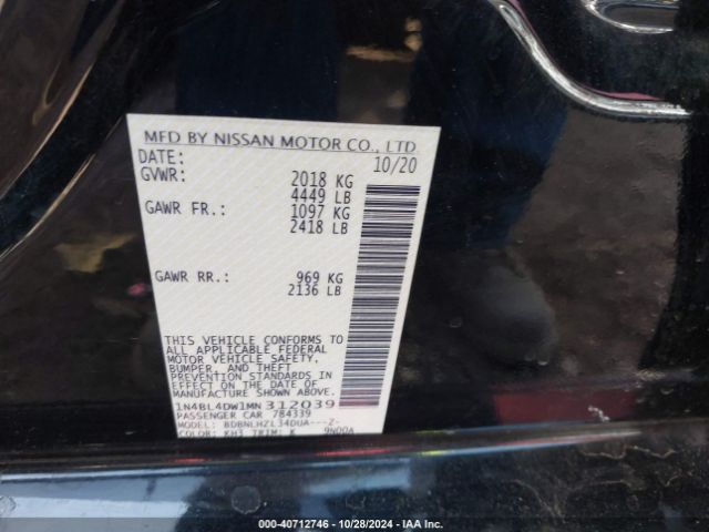 1N4BL4DW1MN312039 Nissan Altima Sv Intelligent Awd