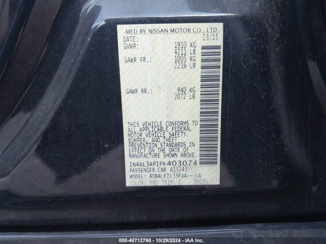 1N4AL3AP1FN403074 Nissan Altima 2.5/s/sv/sl