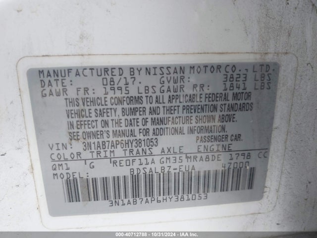 Nissan SENTRA S 2017 3N1AB7AP6HY381053 Image 9
