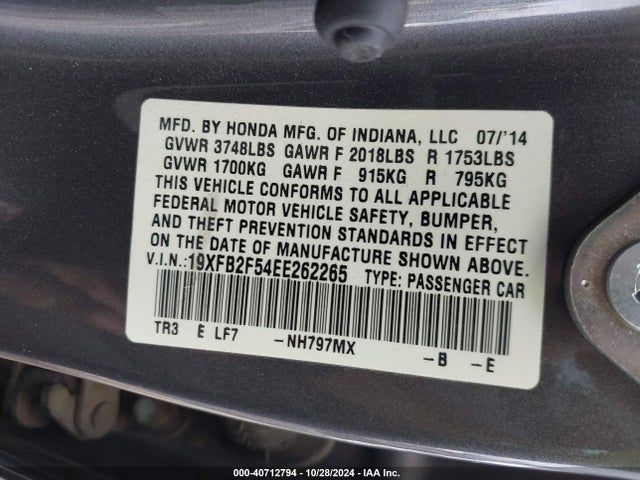 Honda Civic Lx 2014 19XFB2F54EE262265 Image 9