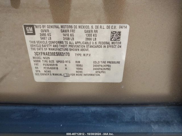 3GYFNAE38ES663170 Cadillac Srx Standard