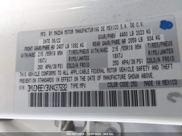 3MVDMBEY3NM437932 Mazda Cx-30 2.5 Turbo Premium Plus