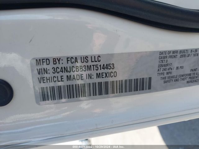 3C4NJCBB3MT514453 Jeep Compass Latitude Fwd