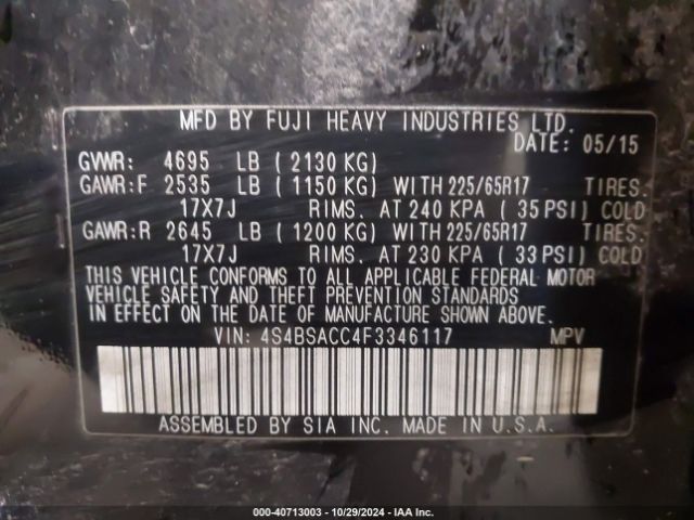 4S4BSACC4F3346117 Subaru Outback 2.5i Premium