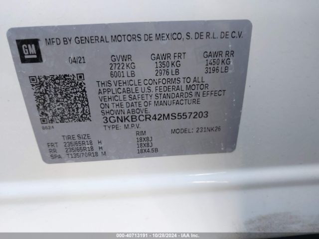 3GNKBCR42MS557203 Chevrolet Blazer Fwd 2lt