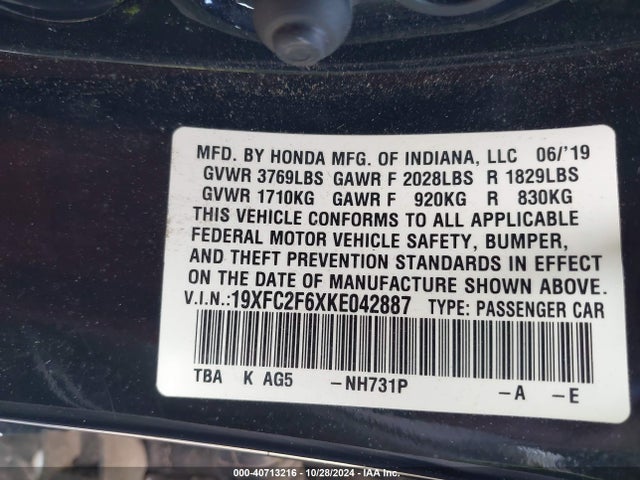 Honda Civic Lx 2019 19XFC2F6XKE042887 Image 9