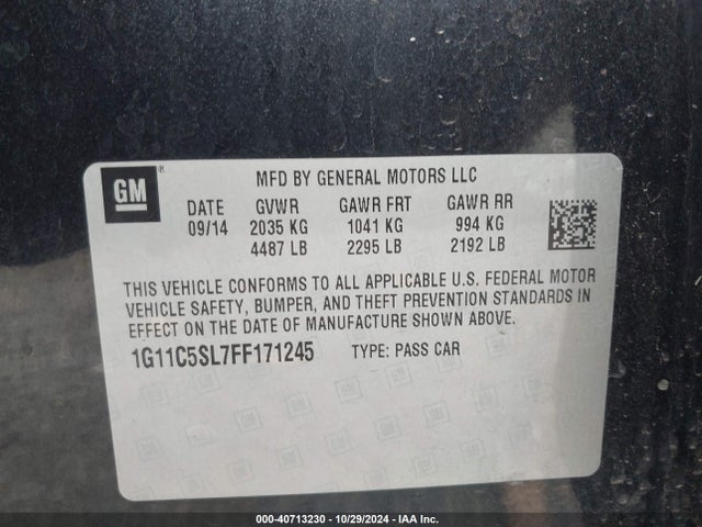 Chevrolet MALIBU 1LT 2015 1G11C5SL7FF171245 Image 9