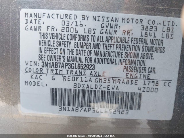 Nissan SENTRA SV 2016 3N1AB7AP3GL652923 Image 9