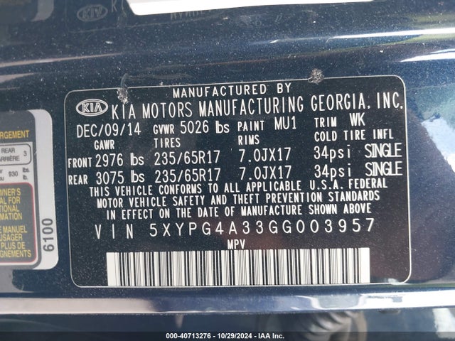 KIA Sorento 2.4l Lx 2016 5XYPG4A33GG003957 Image 9