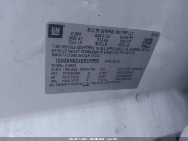 1GNSKHKCXGR383855 Chevrolet Suburban Lt