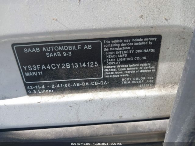 2011 SAAB 9-3 YS3FA4CY2B1314125 Photo 8