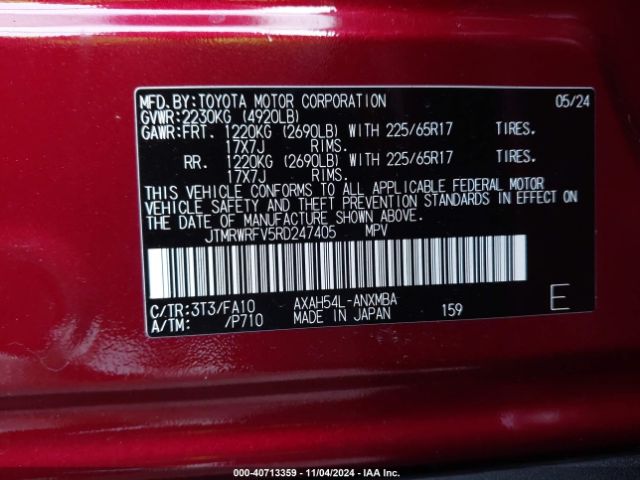 JTMRWRFV5RD247405 Toyota Rav4 Hybrid Xle