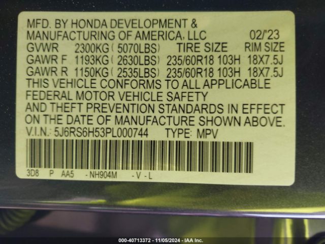 5J6RS6H53PL000744 Honda Cr-v Hybrid Sport